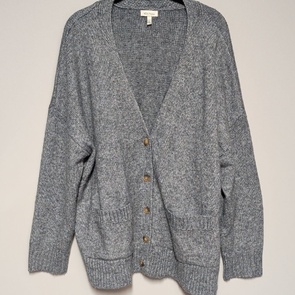Ella Moss Marled Grey/blue Button-Up Knit Cardigan